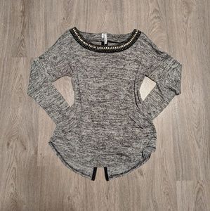 Maurices Beaded Neck Grey Sweater Zip Back Top